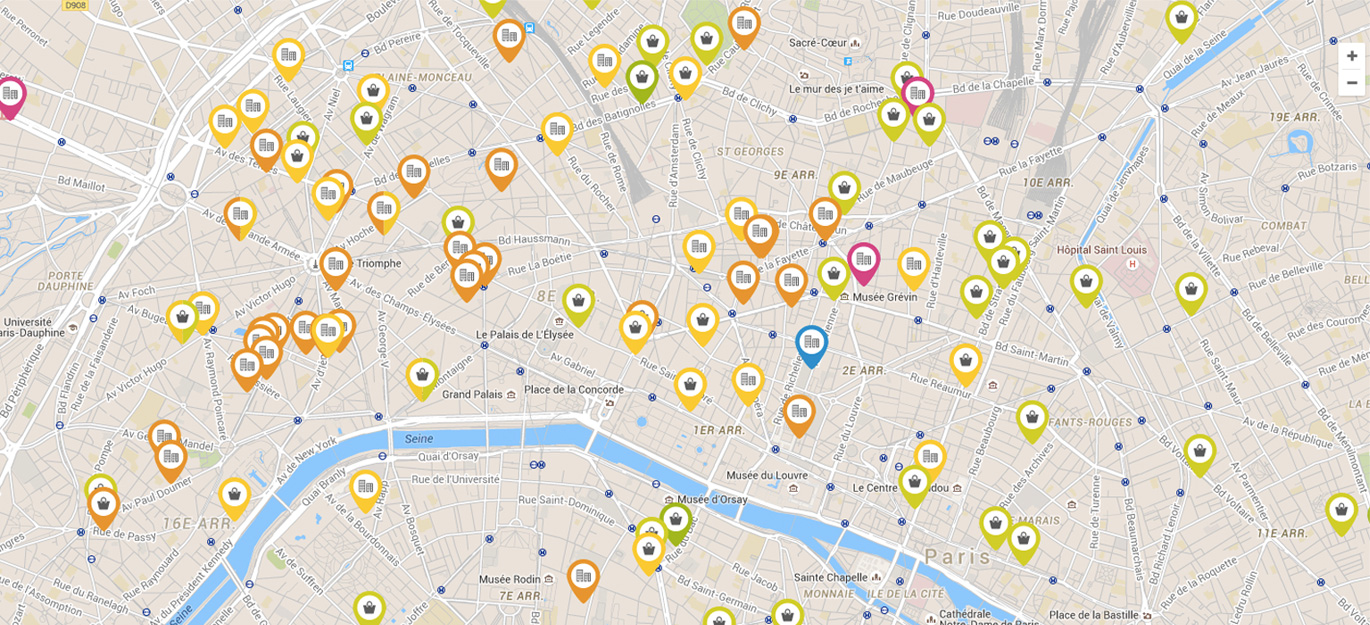 Pierre selection - carte interactive - immeubles - actifs